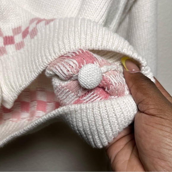 VTG 80s Women Coquette Grannycore‎ Sweater Cardigan Medium White Pink Floral - Picture 8 of 11